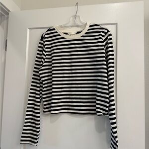 H&M Black and White Striped Long Sleeve Top